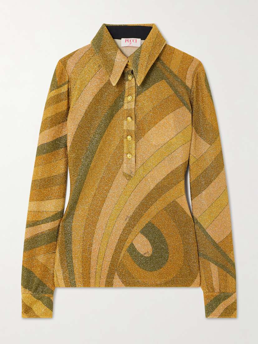PUCCI Printed Metallic Jersey Polo Shirt