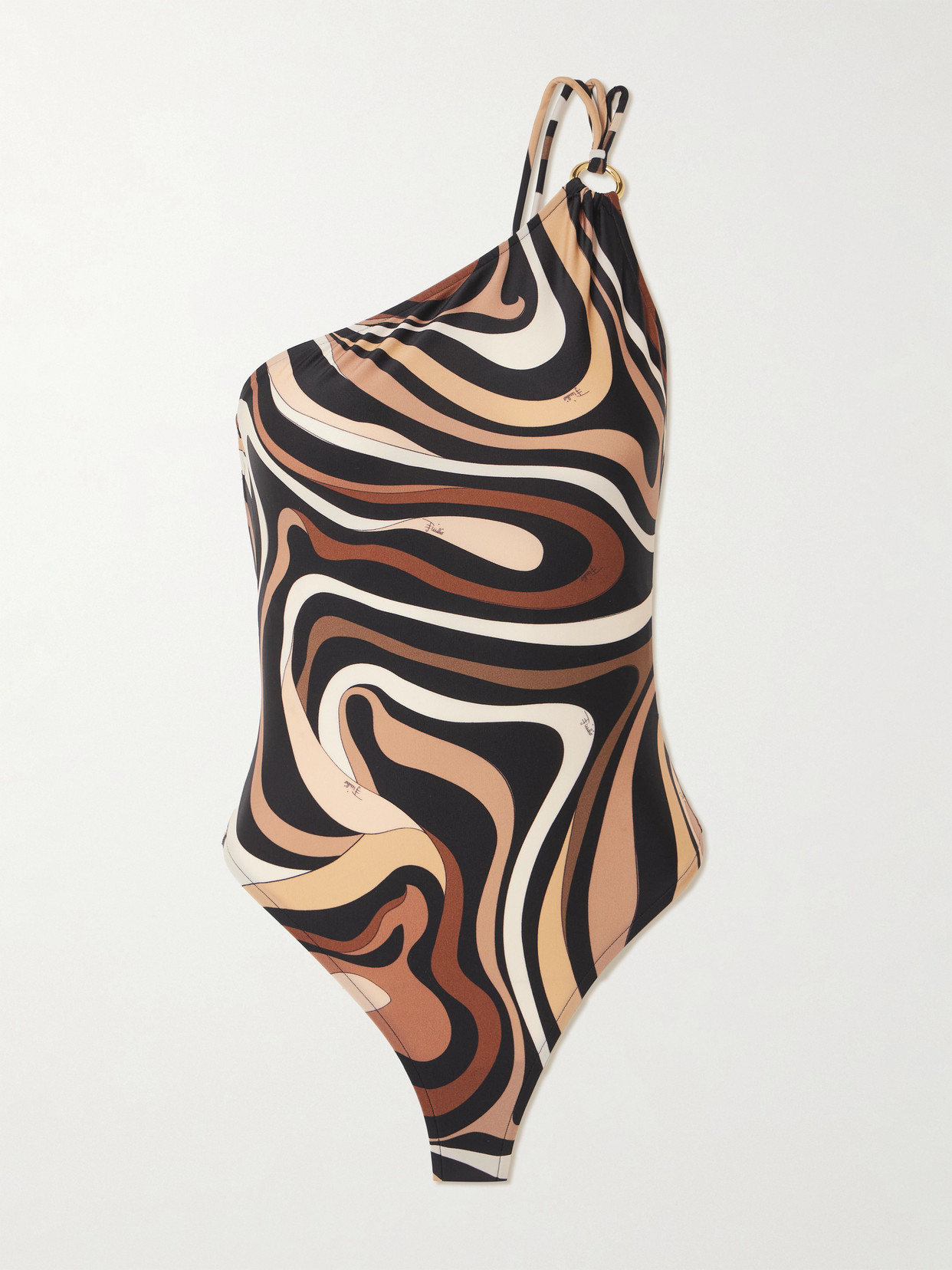 Pucci Marmo Embellished One-shoulder Printed Swimsuit In Brown
