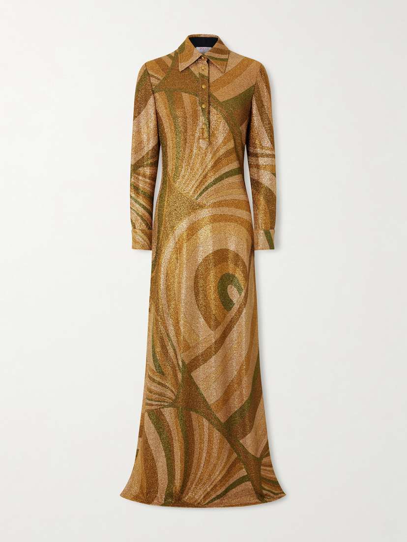 PUCCI Printed Jersey-lamé Maxi Dress
