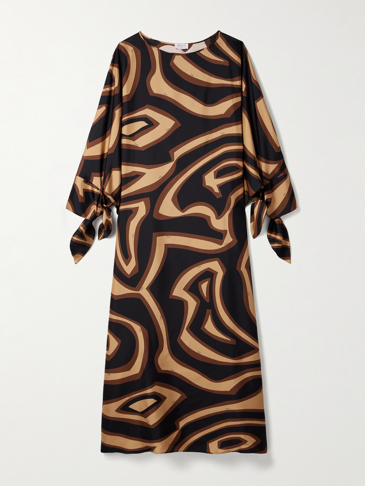 Pucci Wave Print Silk Kaftan With Bow Accents In Gold