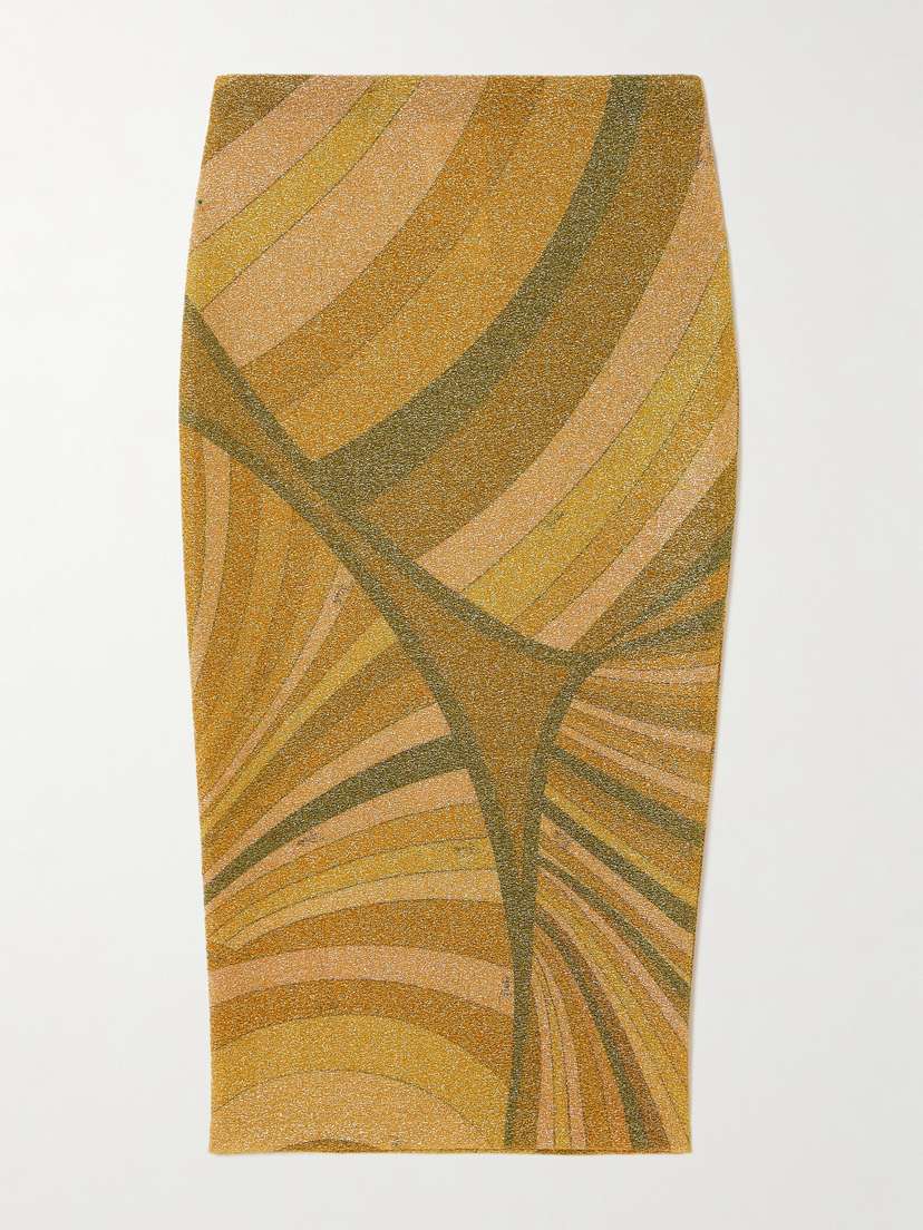 PUCCI Printed Metallic Jersey Midi Skirt