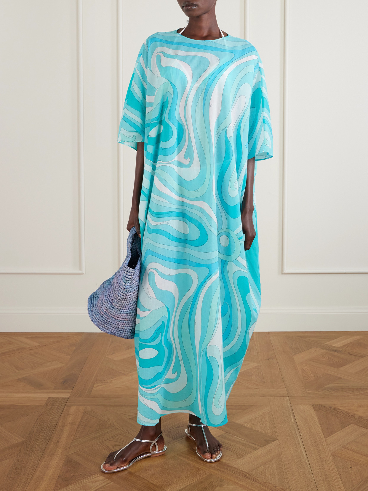 Pucci Printed Cotton-voile Kaftan In Blue