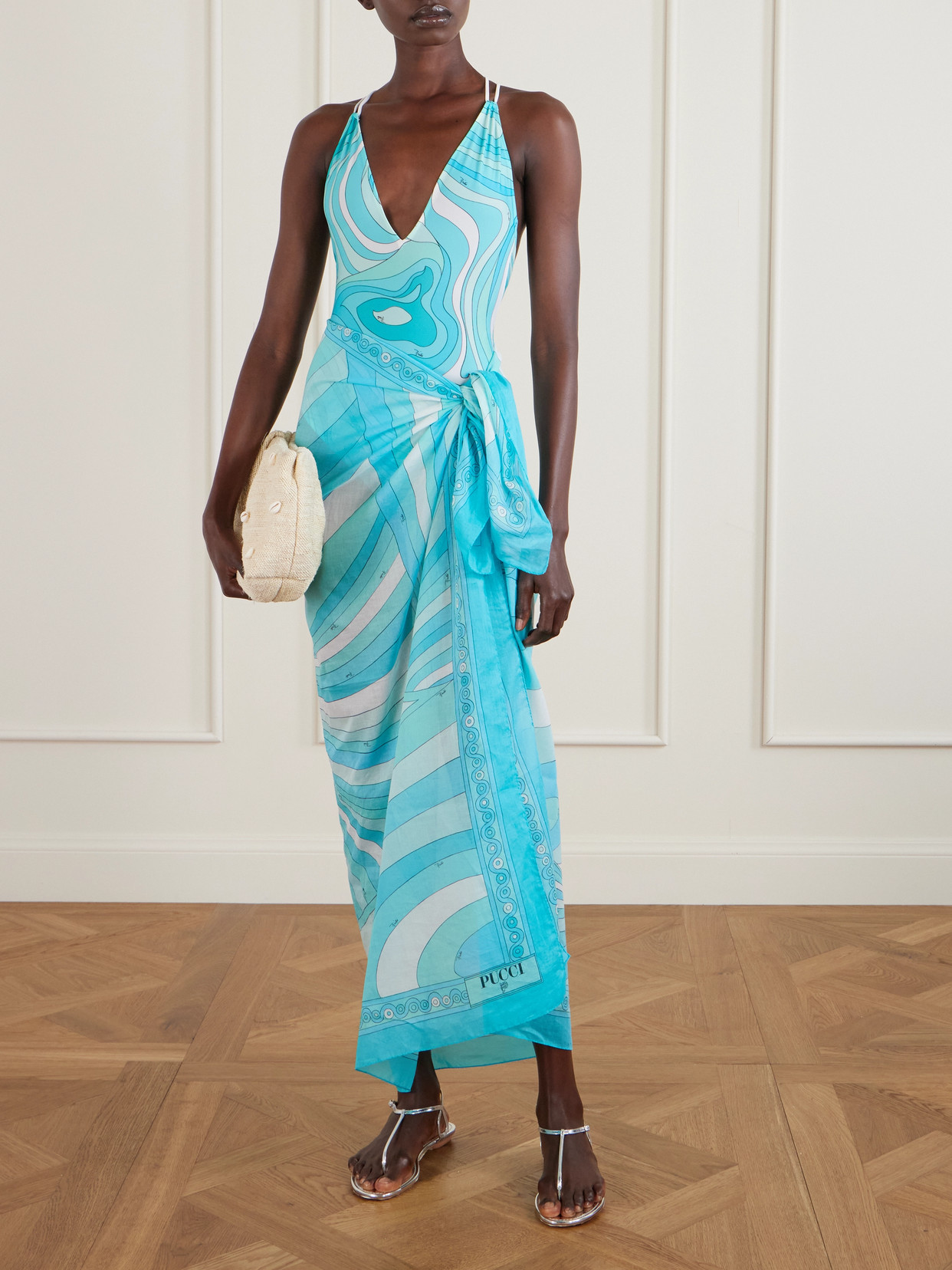 Pucci Printed Cotton-voile Pareo In Blue