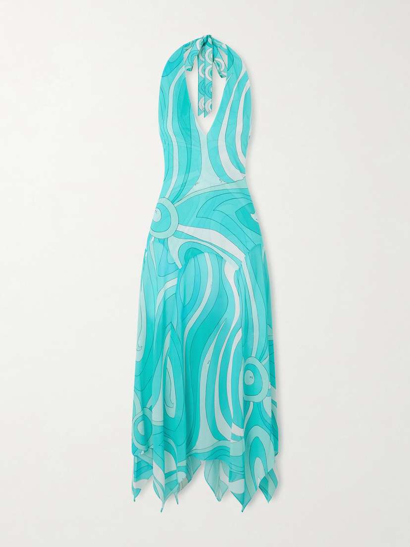 PUCCI Printed Silk Twill-trimmed Crepe-jersey Halterneck Midi Dress
