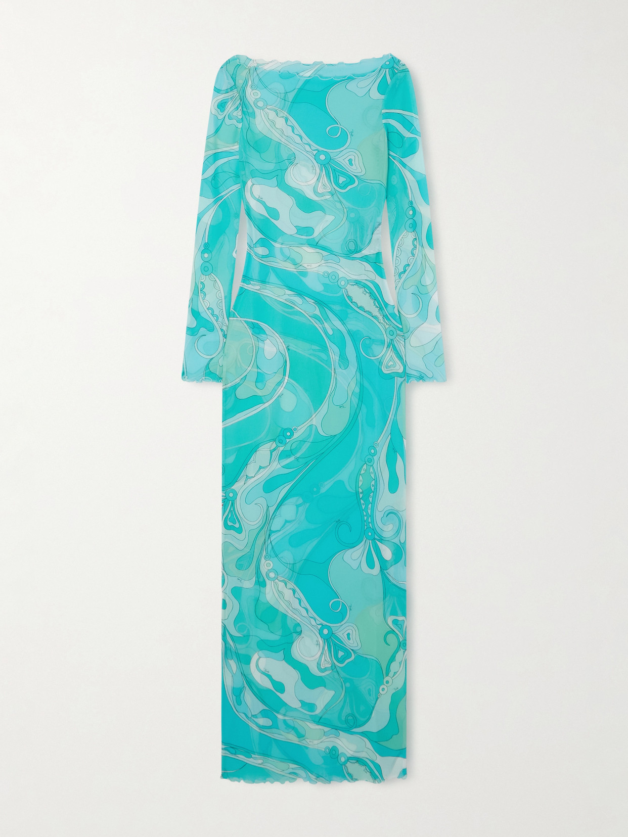 Pucci Ruffled Printed Tulle Maxi Dress In Blue