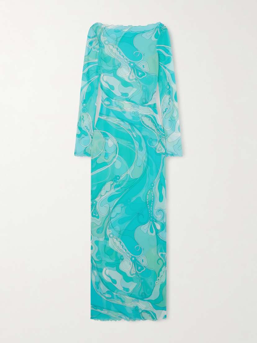 PUCCI Ruffled Printed Tulle Maxi Dress