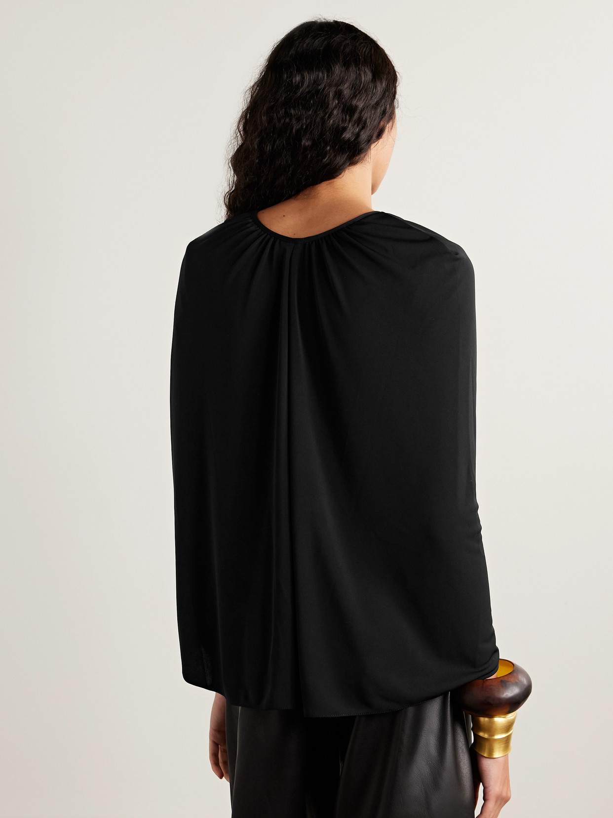 Johanna Ortiz Starlight Cape-effect Cutout Draped Stretch-jersey Bodysuit In Black