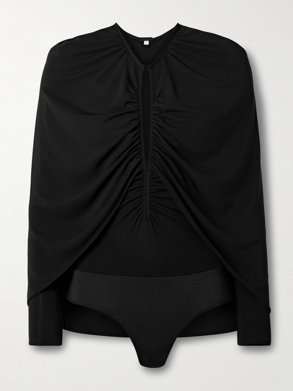 Johanna Ortiz Starlight Cape-effect Cutout Draped Stretch-jersey Bodysuit In Black