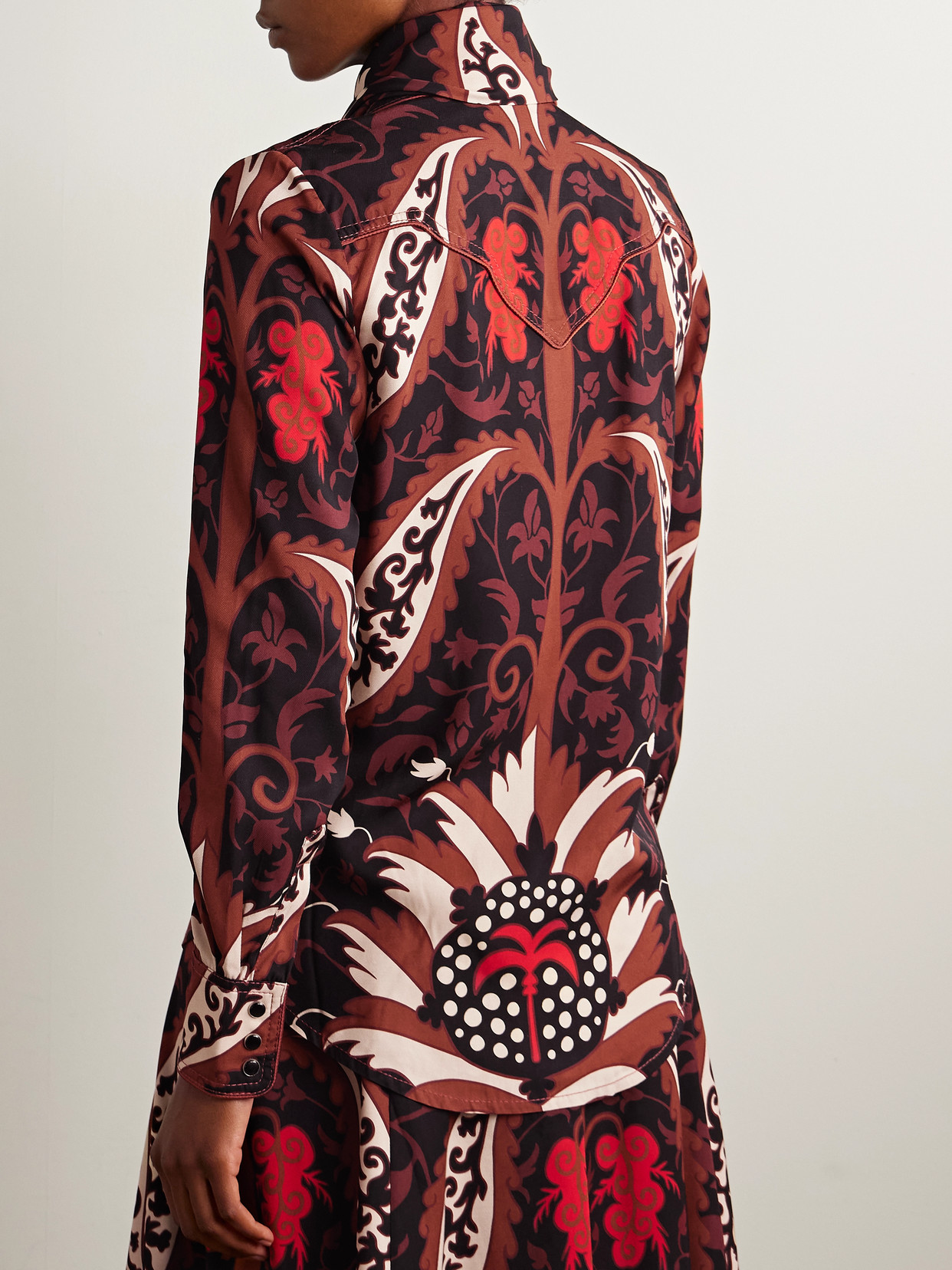 Hacia Puerto Tie-Neck Printed Recycled-Twill Shirt