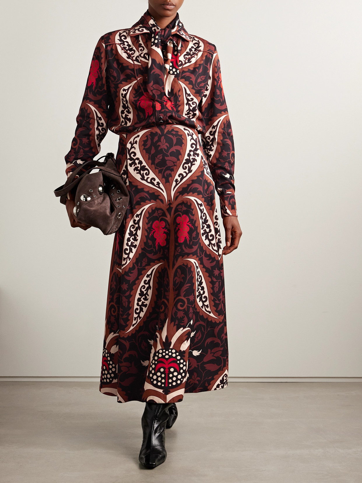 Hacia Puerto Tie-Neck Printed Recycled-Twill Shirt