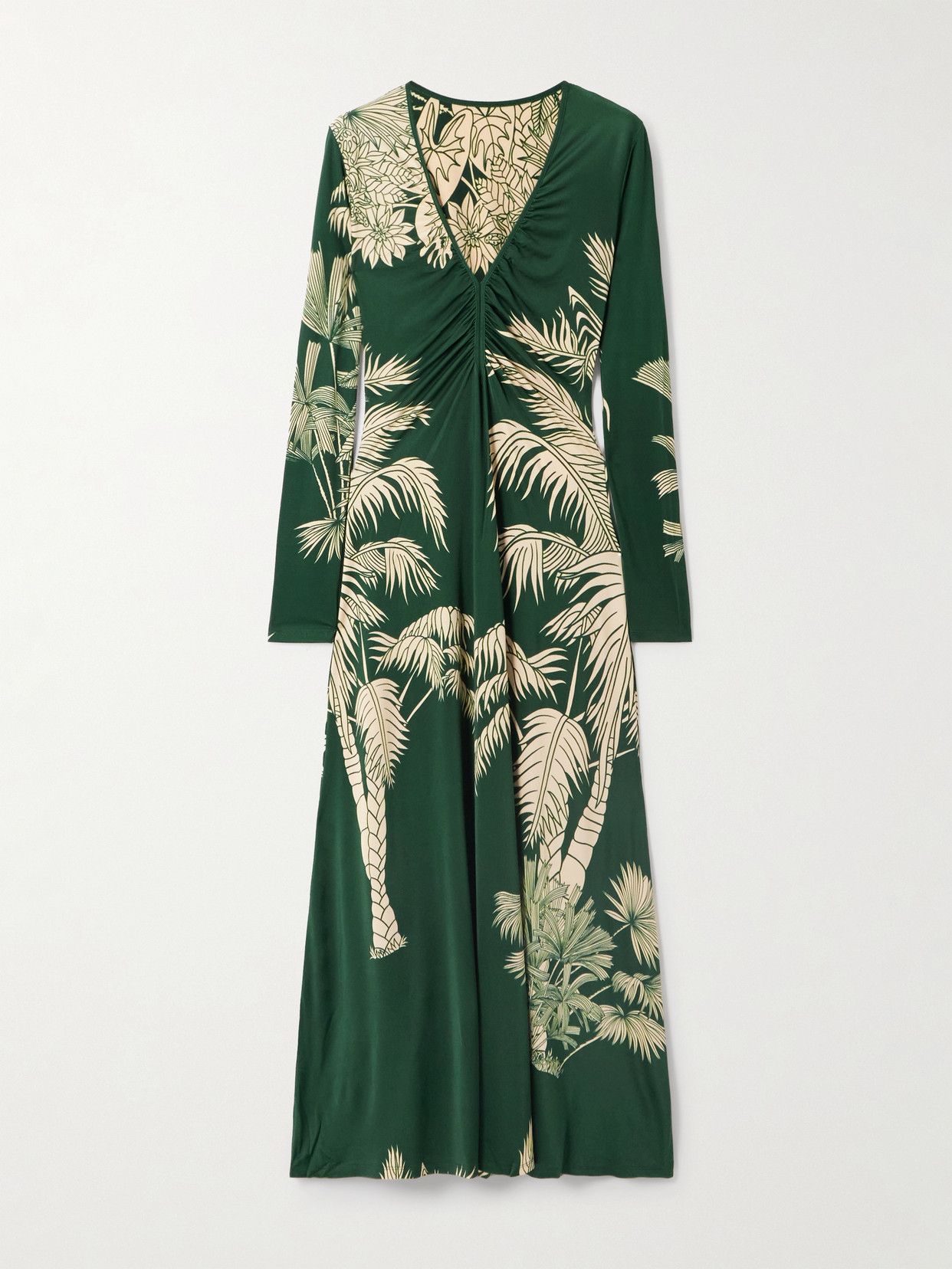 Johanna Ortiz Alma Bordara Gathered Printed Jersey Maxi Dress In Green