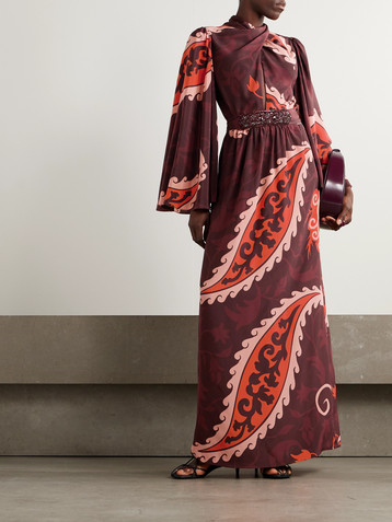 Johanna Ortiz Santa Maria belted printed silk-satin maxi dress