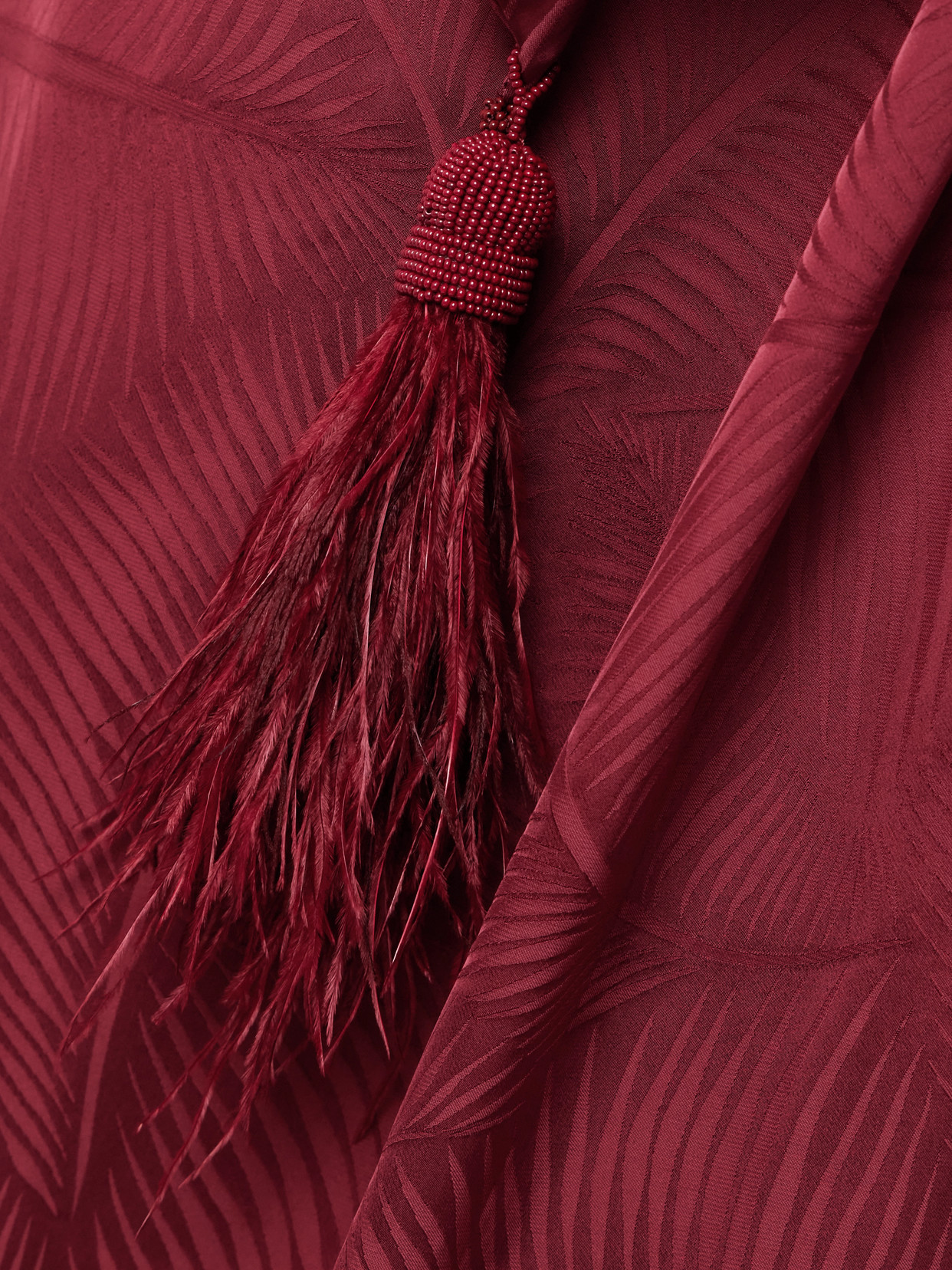 Johanna Ortiz Wildly Beautiful Tasseled Satin-jacquard Halterneck Maxi Dress In Burgundy