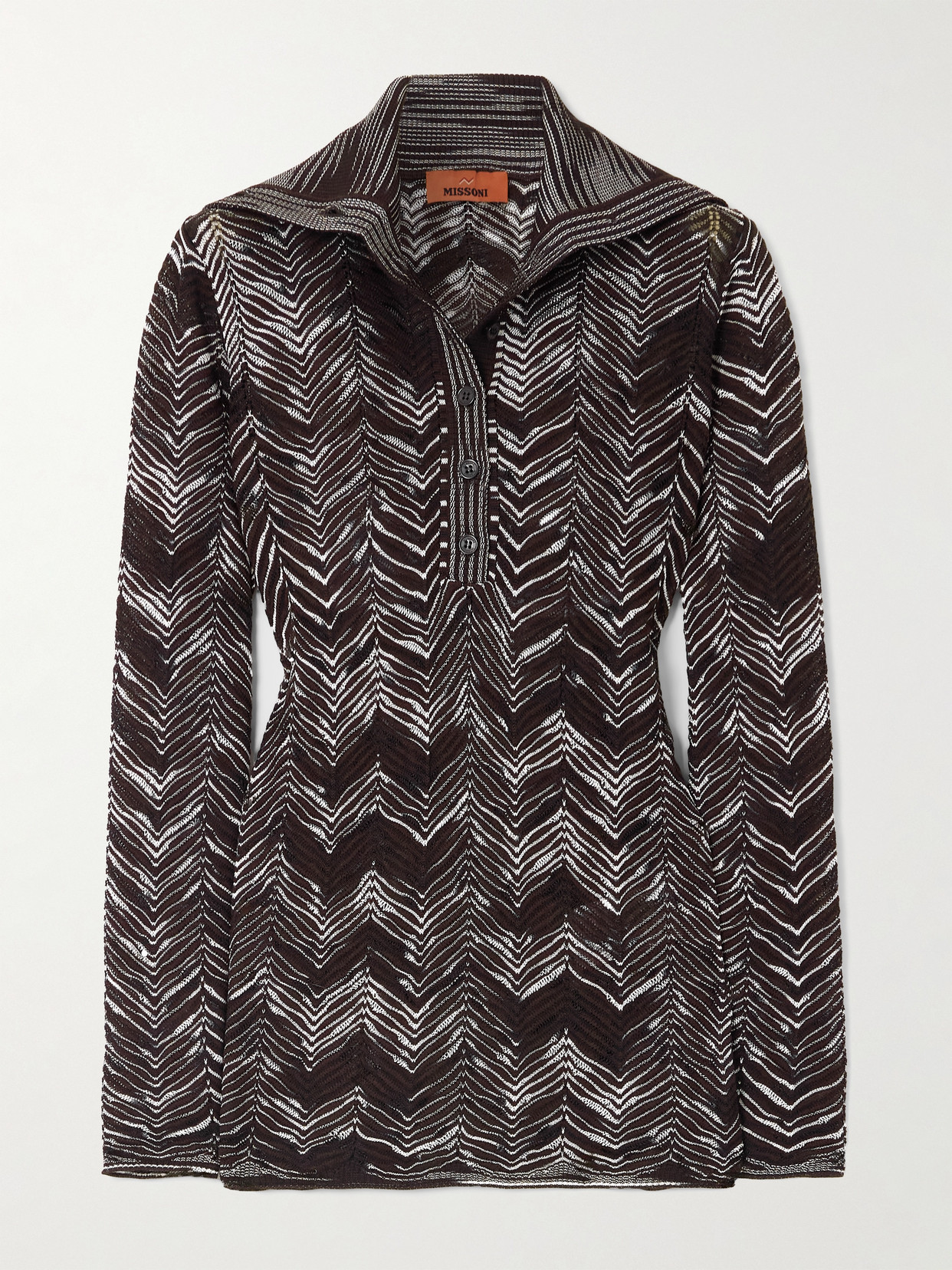 Missoni Striped Crochet-knit Wool-blend Sweater In Brown
