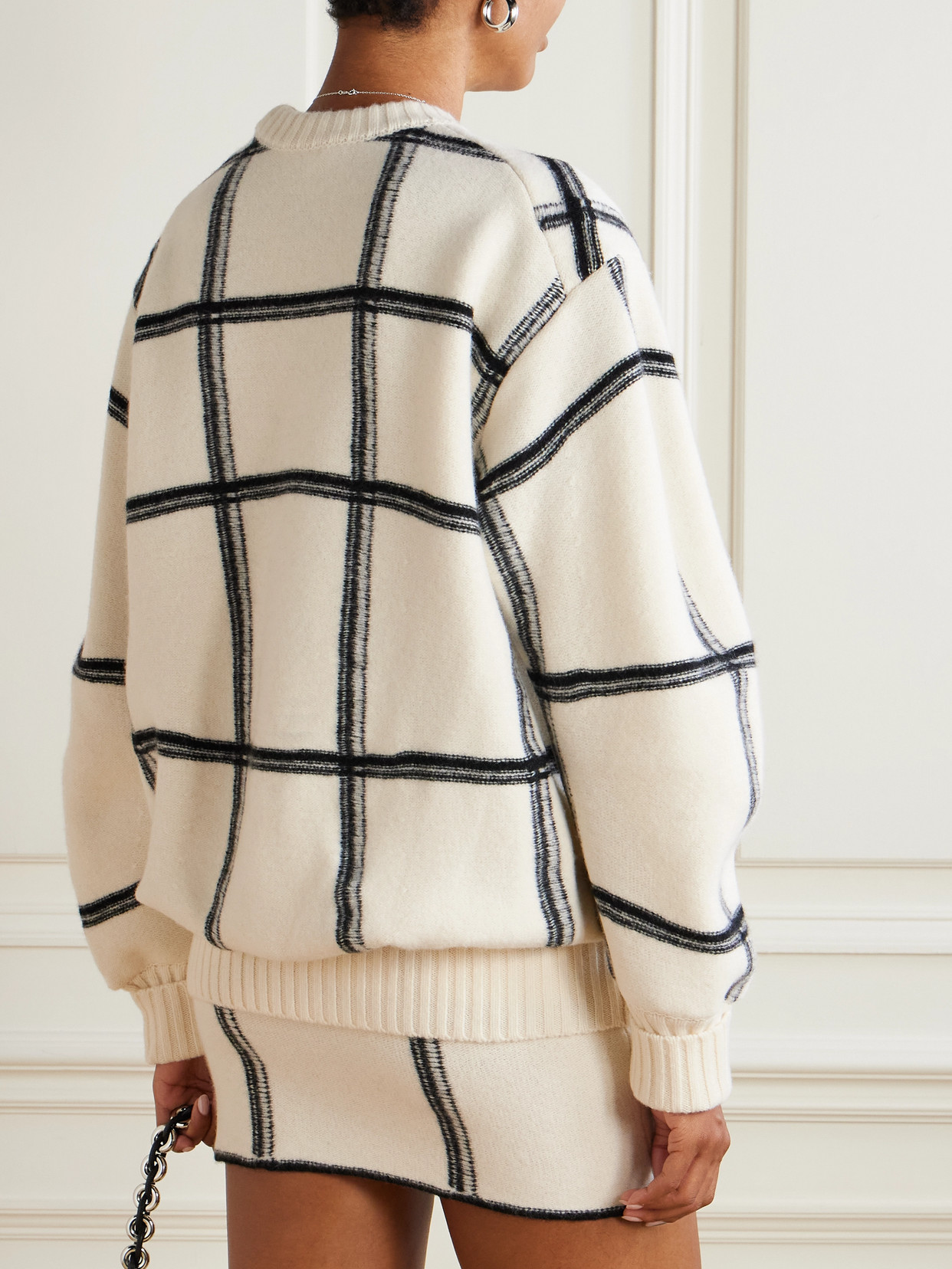 Missoni Oversized Wool Check Crew Neck Sweater In White