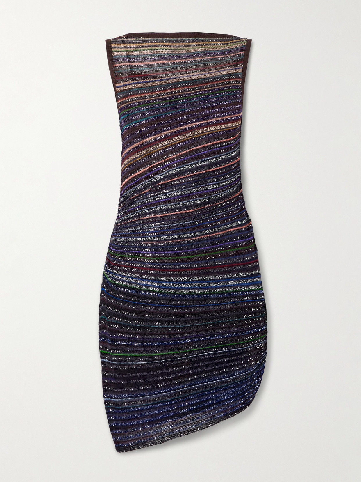 Missoni Asymmetric Sequin-embellished Striped Metallic Crochet-knit Mini Dress In Multi