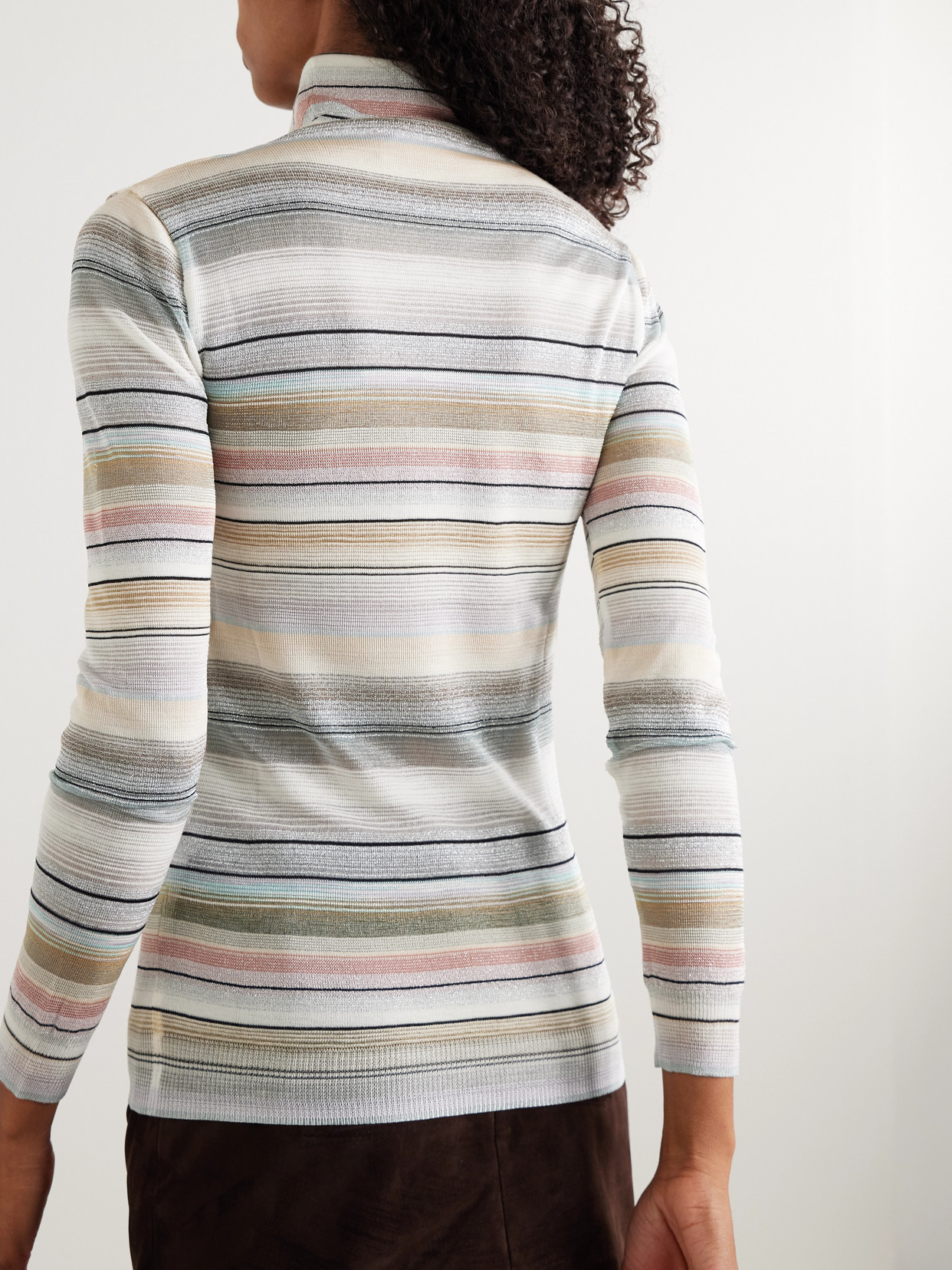 Missoni Striped Metallic Crochet-knit Turtleneck Sweater In Multi