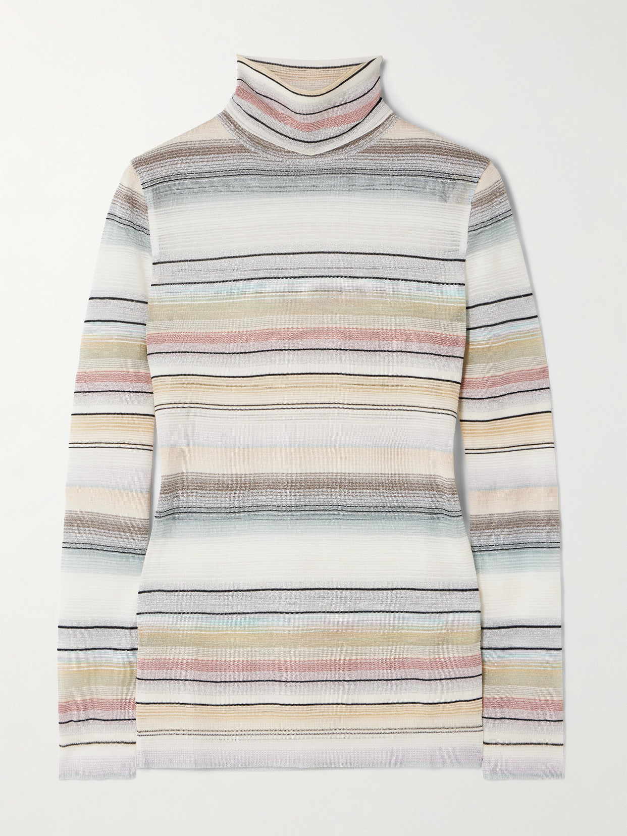 Missoni Striped Metallic Crochet-knit Turtleneck Sweater In Multi
