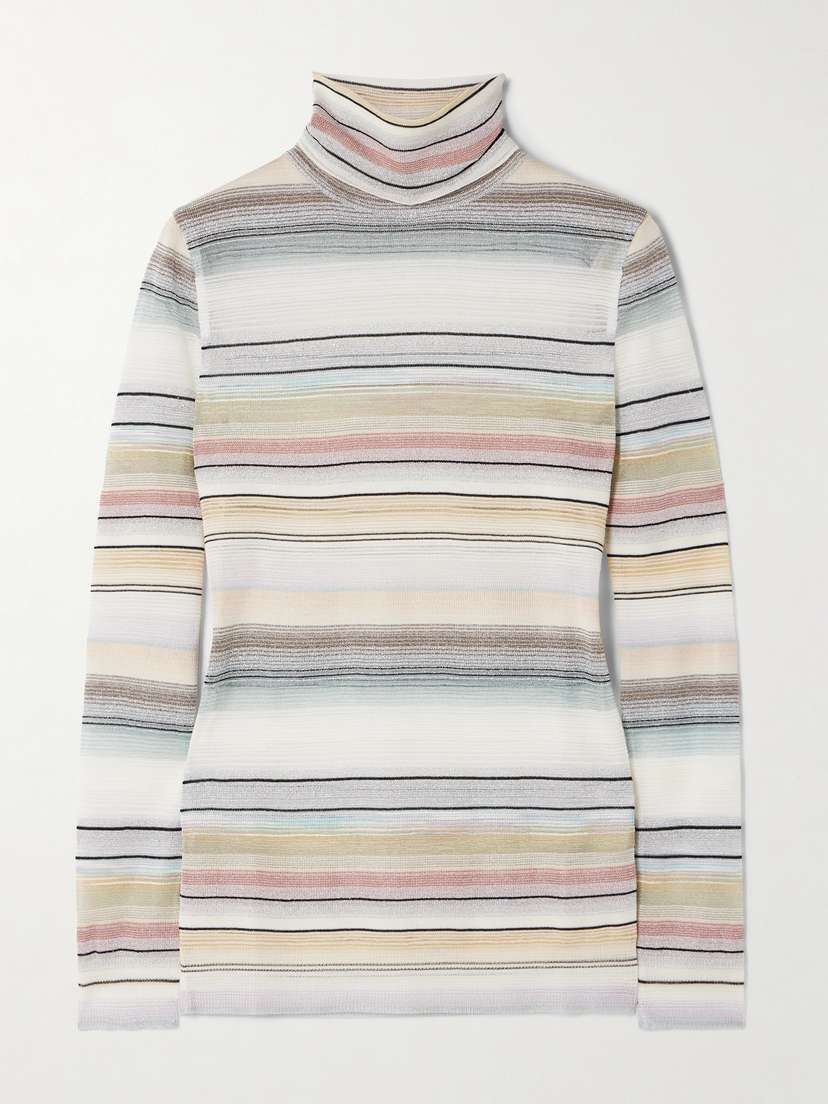 Missoni Striped Metallic Crochet-knit Turtleneck Sweater