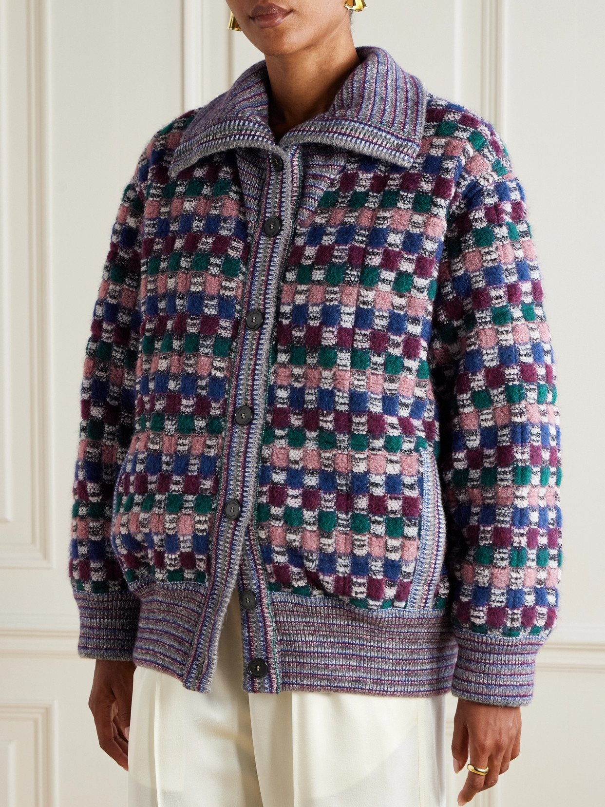 Missoni Checked Wool-blend Jacket In Purple