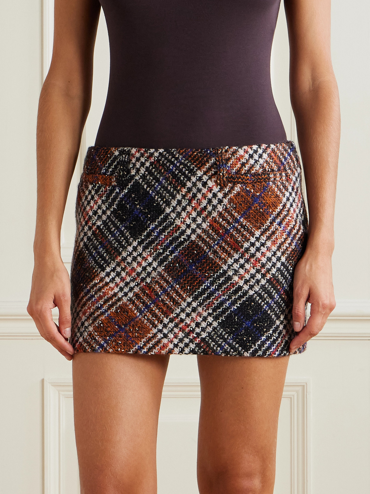 Missoni Caperdoni Checked Tweed Mini Skirt In Brown
