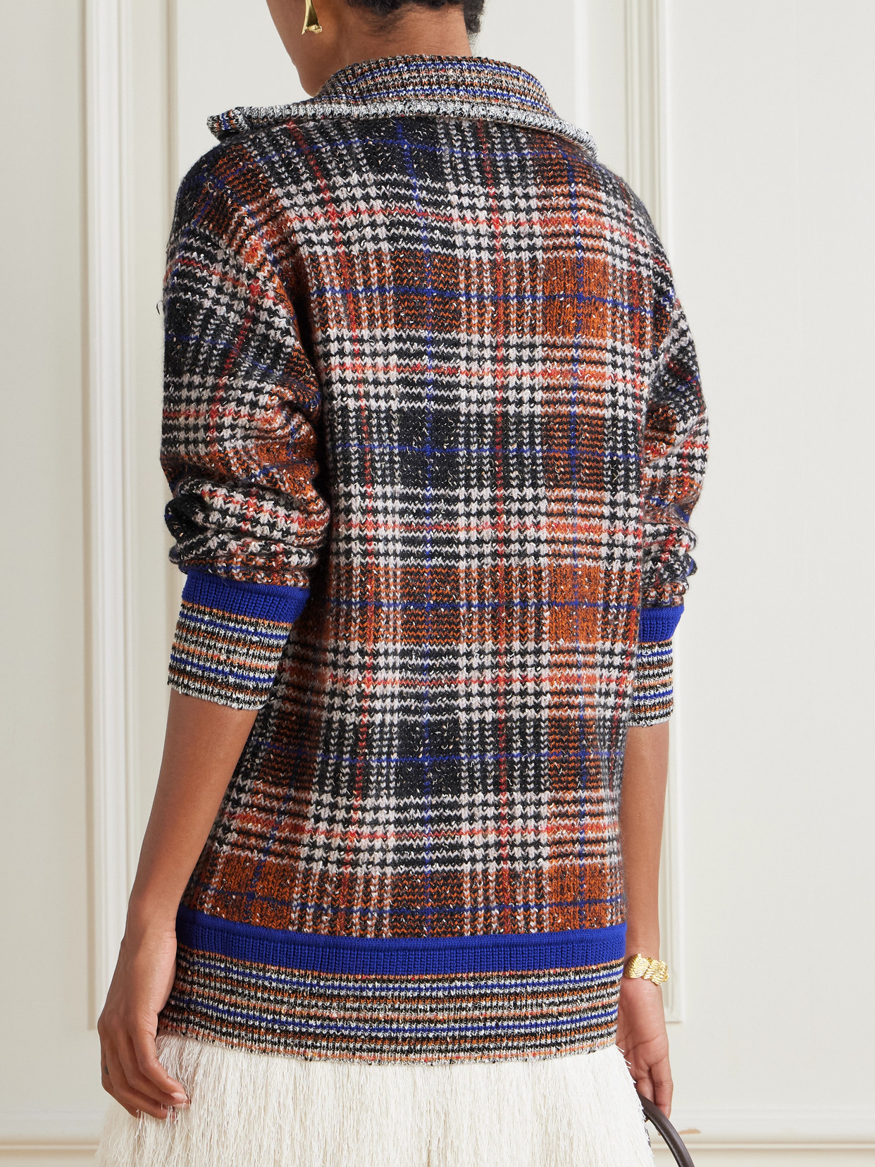 Missoni High-neck Sweater With Check Pattern In Brown