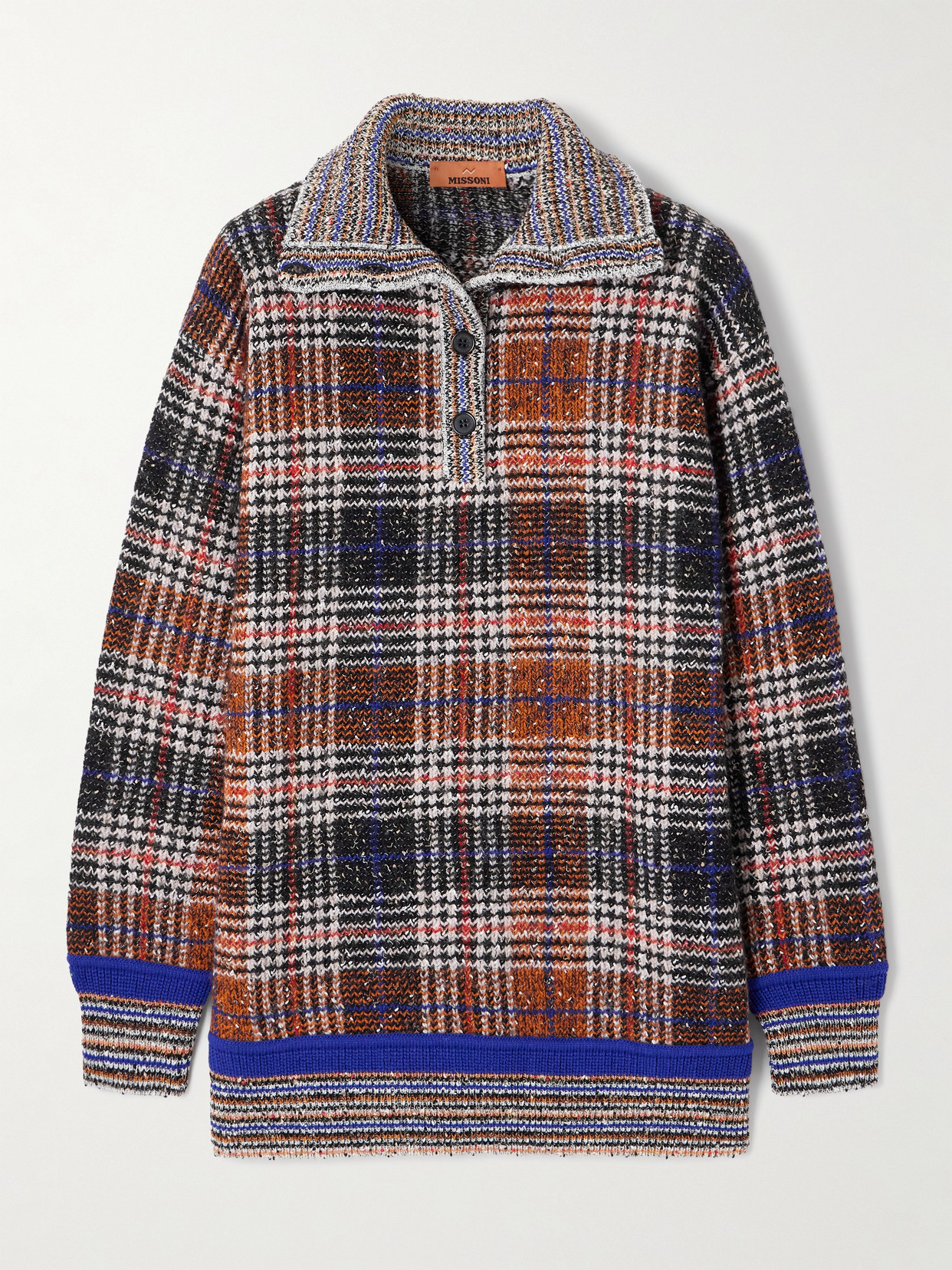 Missoni High-neck Sweater With Check Pattern In Brown