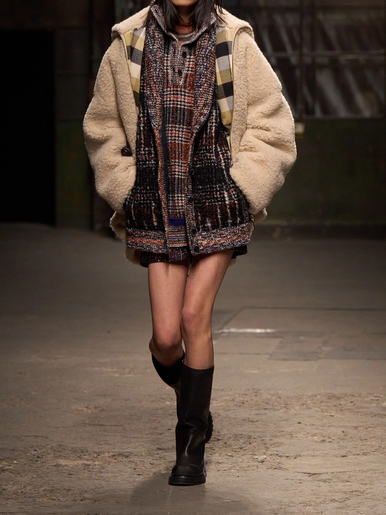 Missoni High-neck Sweater With Check Pattern In Brown
