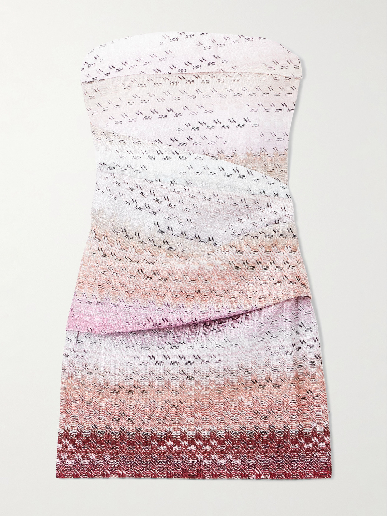 Missoni Pleated Dégradé Metallic Crochet-knit Mini Dress In Burgundy