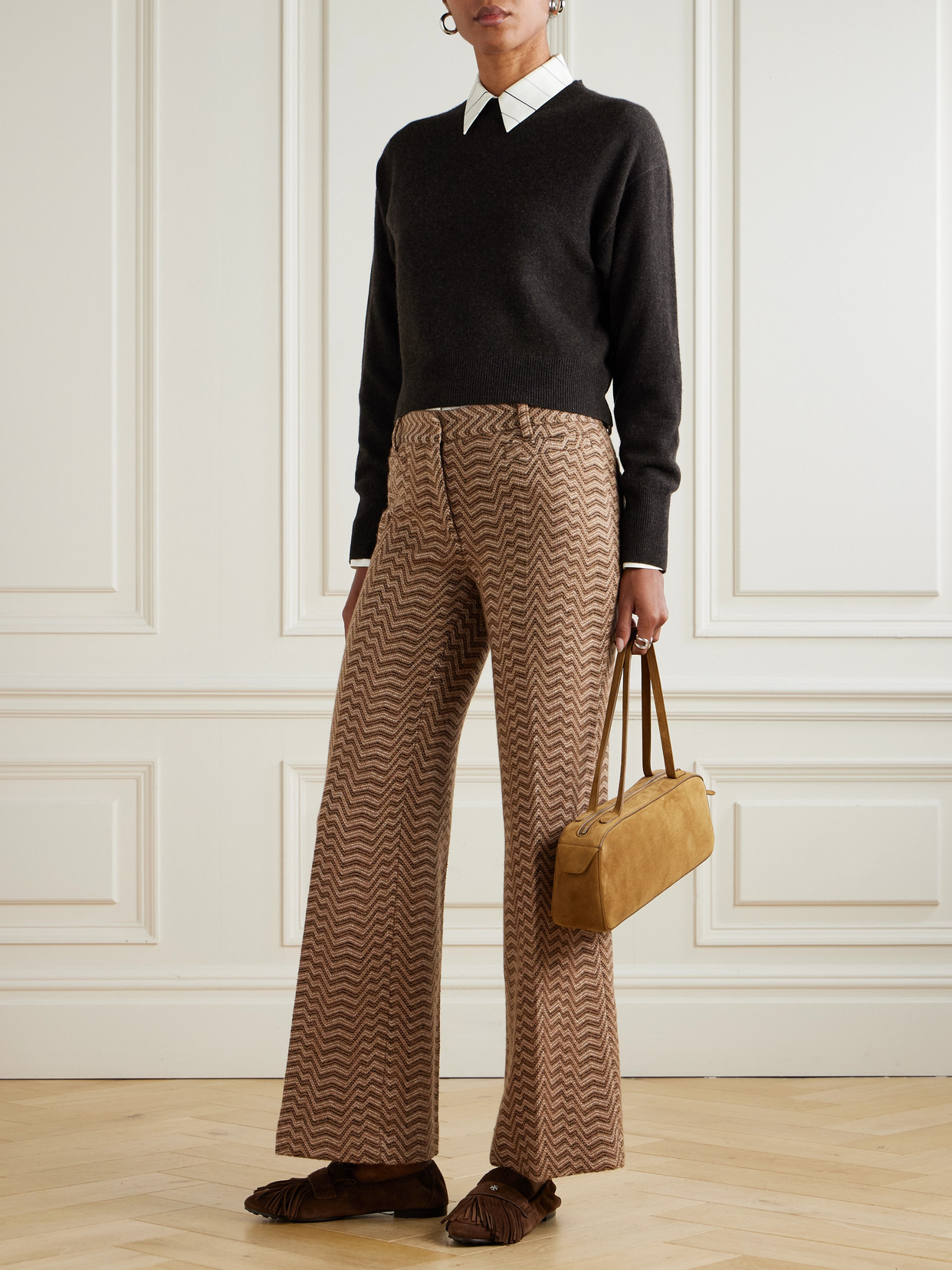 Missoni Caperdoni Wool And Cotton-blend Straight-leg Trousers In Brown
