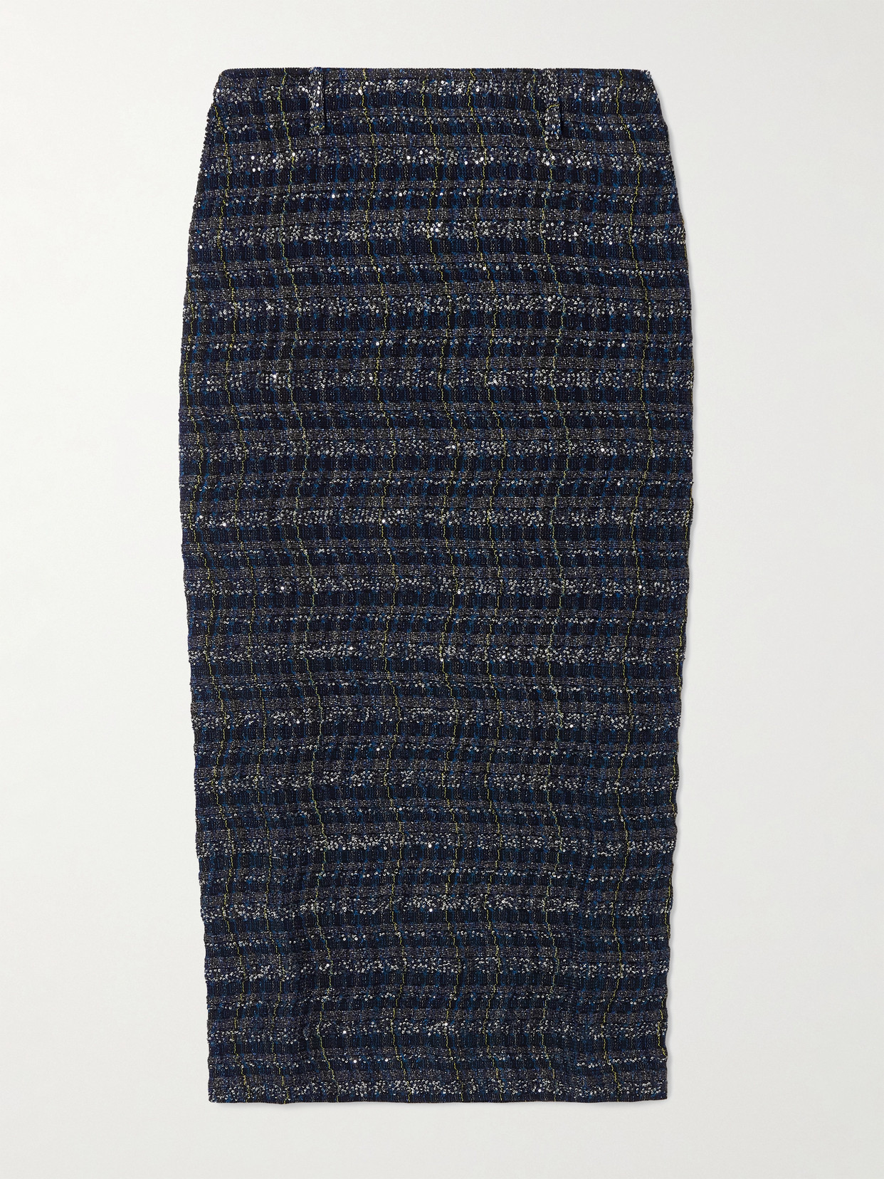 Missoni Sequin-embellished Metallic Tweed Midi Skirt In Blue