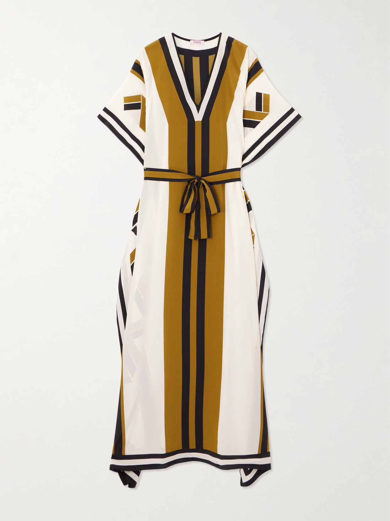 Eres Belted Printed Silk-crepe Kaftan In Brown