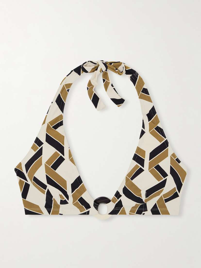 Eres Dimension Embellished Printed Triangle Halterneck Bikini Top