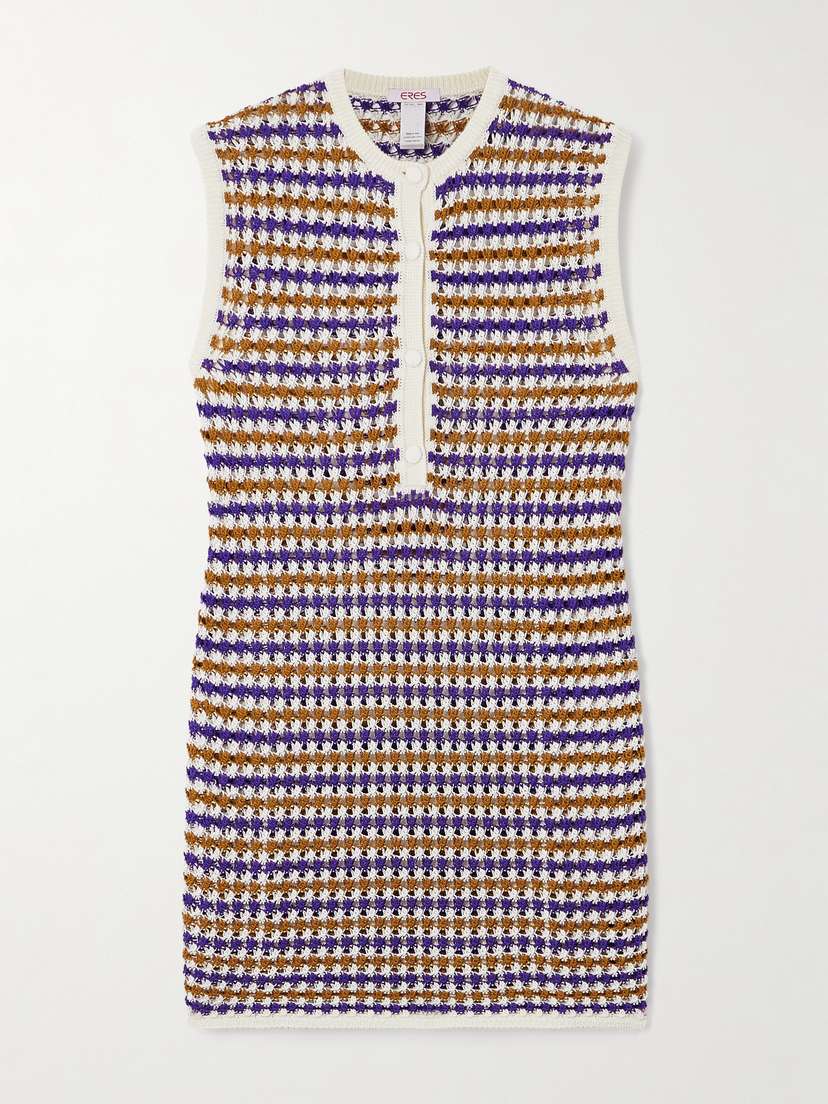 Eres Striped Crocheted Cotton-blend Mini Dress