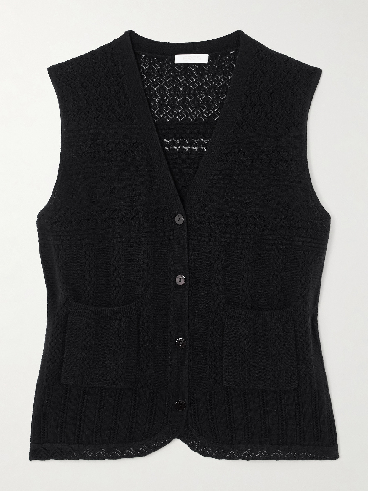 Eres Mixte Pointelle-knit Wool And Cashmere-blend Vest In Black