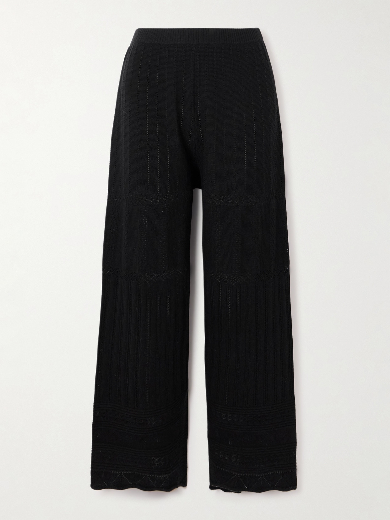 Eres Pointelle-knit Wool And Cashmere-blend Wide-leg Pants In Black