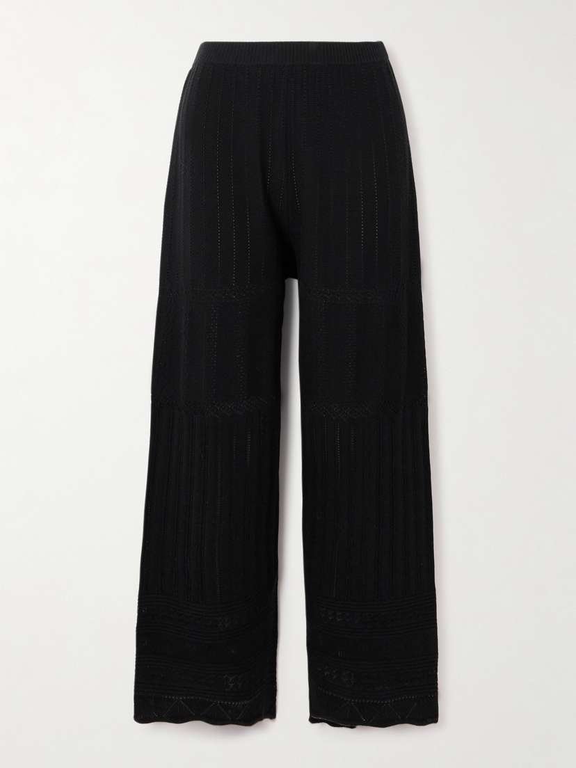 Eres Pointelle-knit Wool And Cashmere-blend Wide-leg Pants