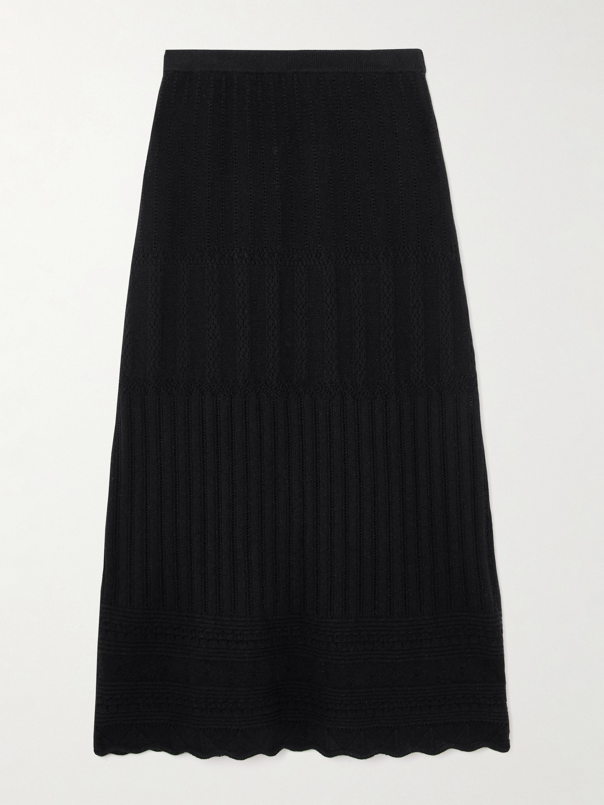 Eres Rythmee Pointelle-knit Wool And Cashmere-blend Maxi Skirt In Black