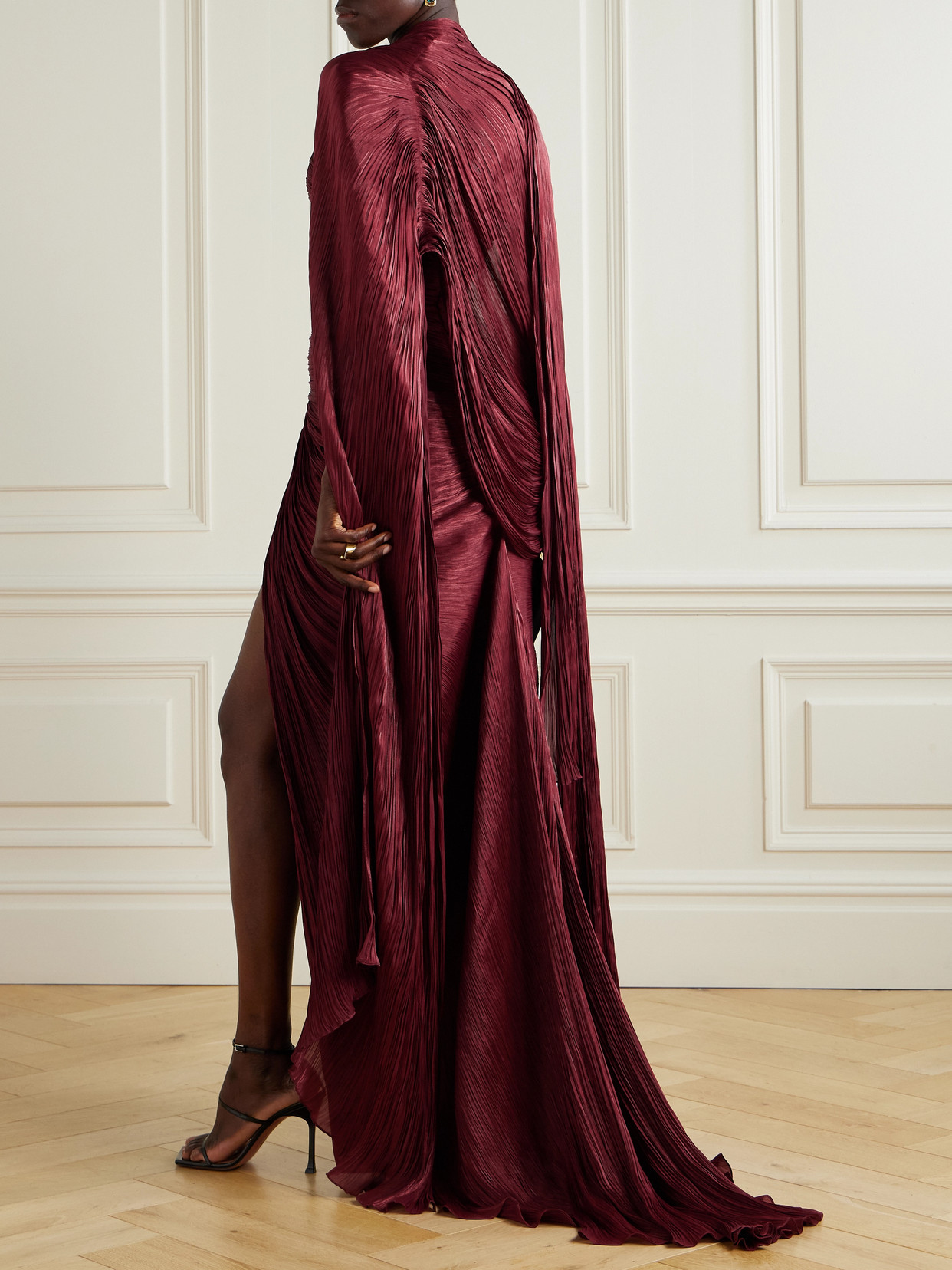 Marmar Halim Strapless Plissé Silk-satin Gown And Cape In Multi