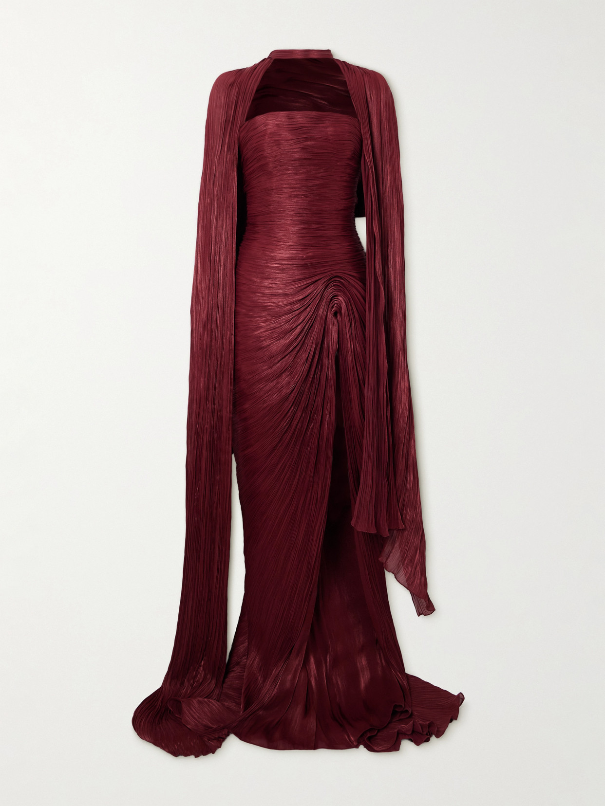 Marmar Halim Strapless Plissé Silk-satin Gown And Cape In Multi