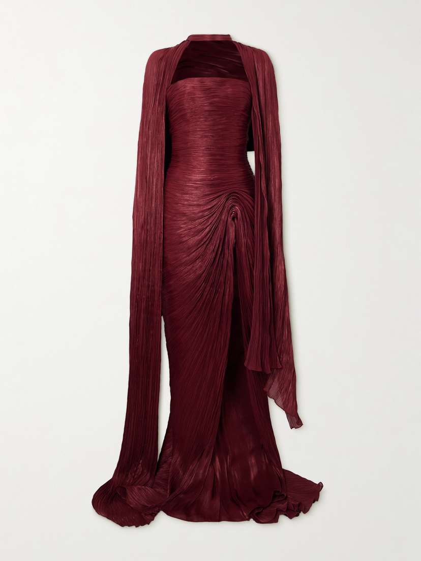 Marmar Halim Strapless Plissé Silk-satin Gown And Cape