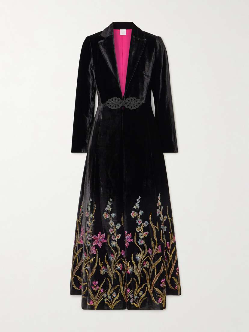 Loretta Caponi Platino Embroidered Velvet Coat