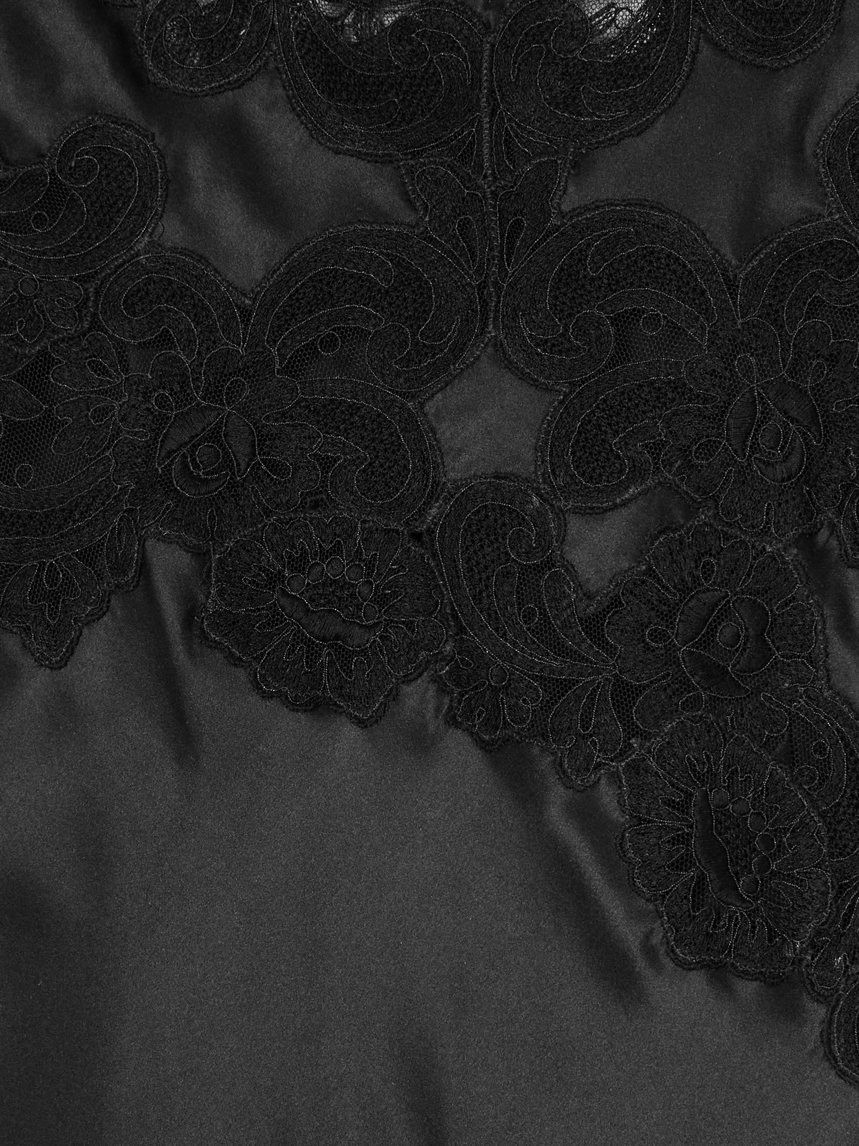 Loretta Caponi Giadette Lace-trimmed Silk-satin Gown In Black