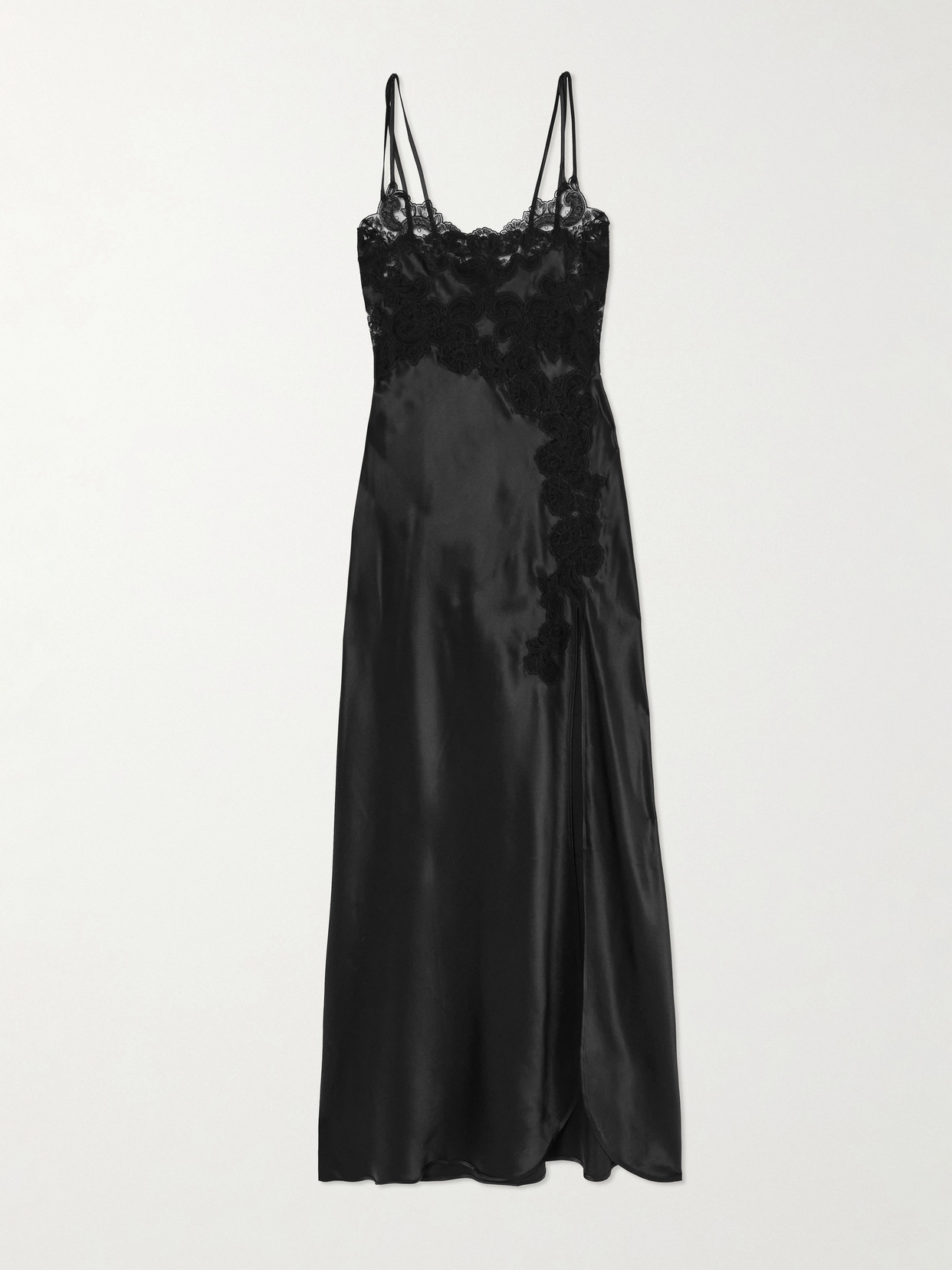 Loretta Caponi Giadette Lace-trimmed Silk-satin Gown In Black