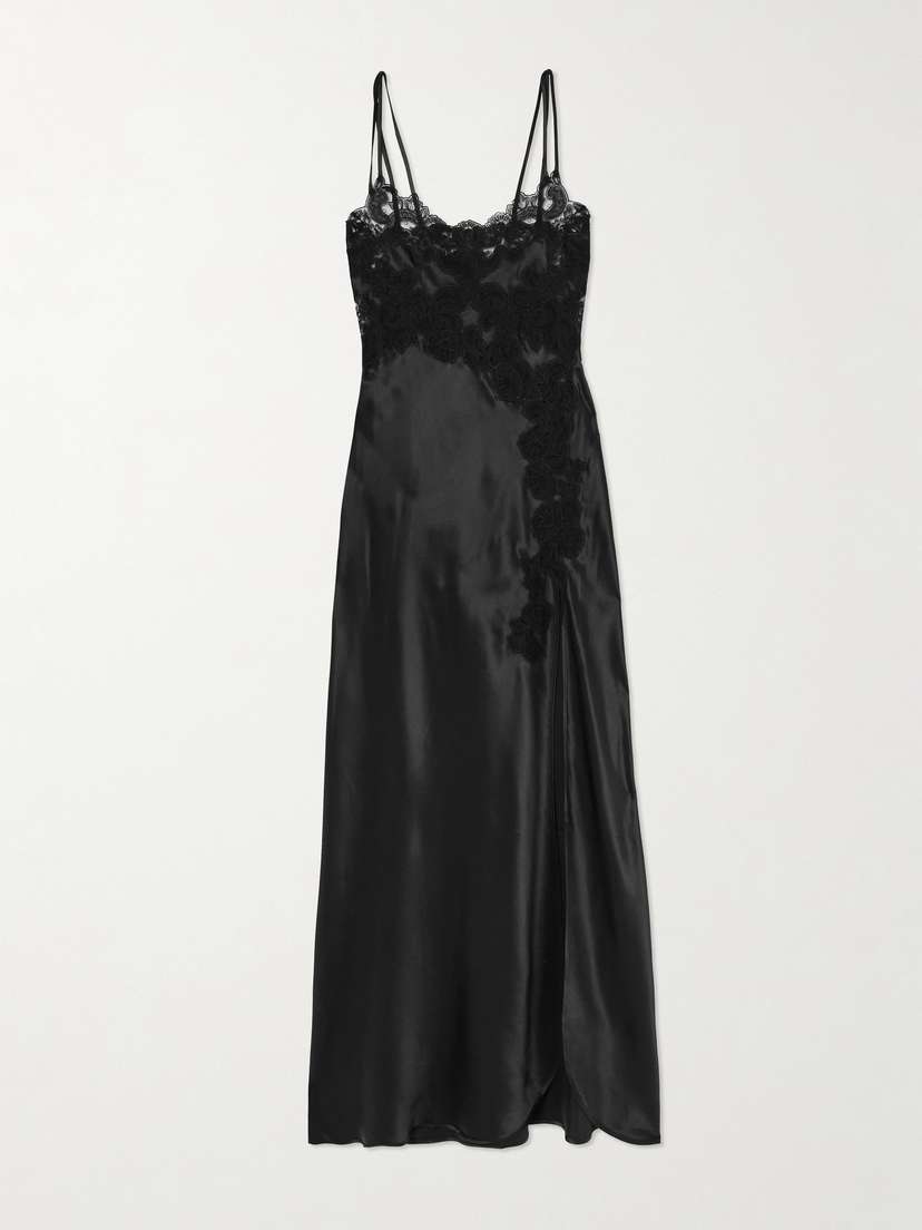 Loretta Caponi Giadette Lace-trimmed Silk-satin Gown
