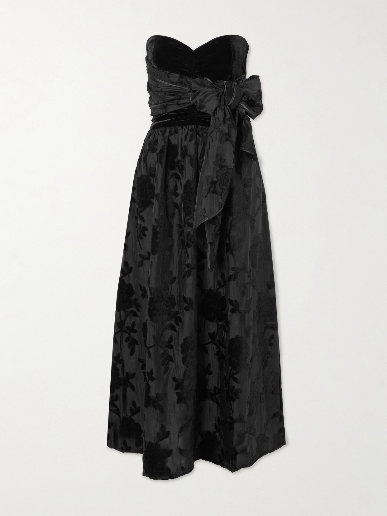 Loretta Caponi Desideria Strapless Fil Coupé Satin And Velvet Midi Dress In Black