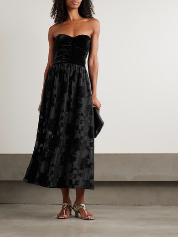 Loretta Caponi Desideria strapless fil coupé satin and velvet midi dress
