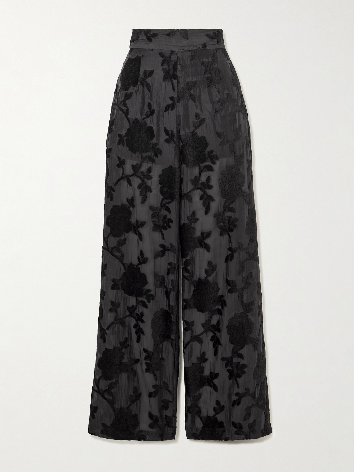 Loretta Caponi Cipro Devoré-velvet Straight-leg Pants In Black