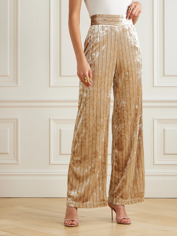 Loretta Caponi Cipro pinstriped crushed-velvet wide-leg pants