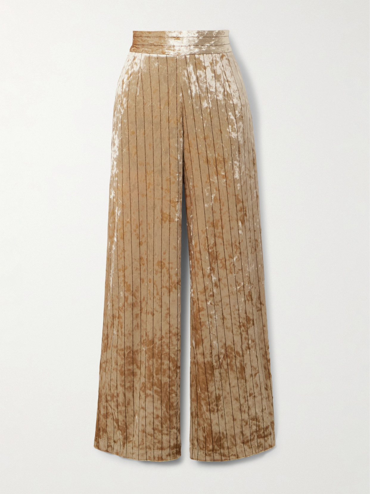 Loretta Caponi Cipro Pinstriped Crushed-velvet Wide-leg Pants In Brown